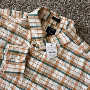 J.Crew Slim Flex Oxford Plaid Shirt Orange Green White L
